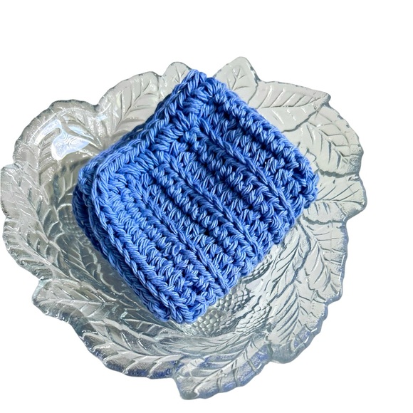 HAND CRAFTED Colorful Blue Crocheted 100% Cotton All Purpose Dish or Wash Cloth - Picture 3 of 6